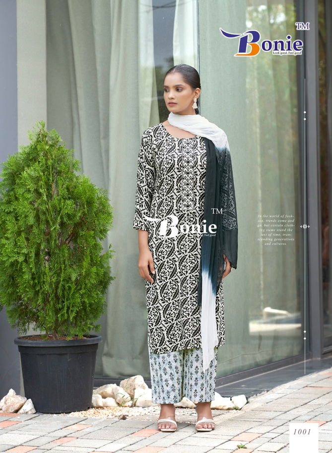 Guzarish By Bonie Rayon Printed Kurti With Bottom Dupatta Wholesale Shop in Surat